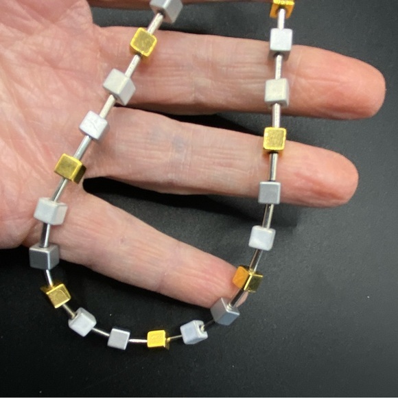 Mixed Metal Square Beads Necklace Gold & Silver Tone - Picture 6 of 6